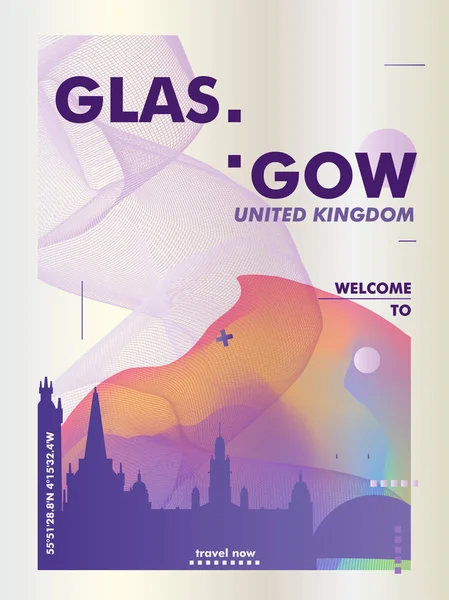 Wielka Brytania Wielka Brytania Glasgow panoramę miasta wektora gradientu plakat — Wektor stockowy