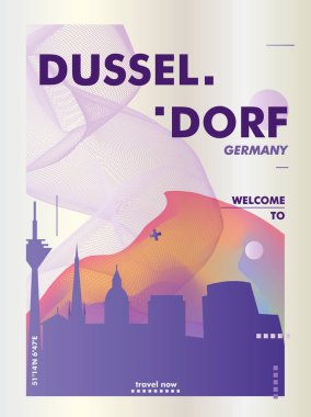 Almanya Dusseldorf manzarası şehir degrade vektör poster