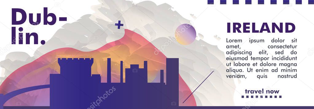 Modern Ireland Dublin skyline abstract gradient website banner art. Travel guide cover city vector illustration