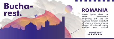 Romanya Bükreş manzarası şehir degrade vektör afiş