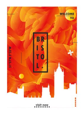 İngiltere'de İngiltere Bristol manzarası şehir degrade vektör poster
