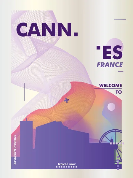 France Cannes skyline affiche vectorielle gradient ville — Image vectorielle