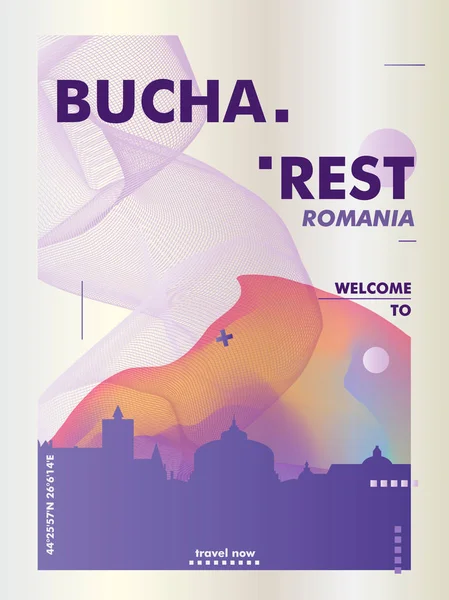 Rumania Bucarest skyline ciudad gradiente vector cartel — Archivo Imágenes Vectoriales