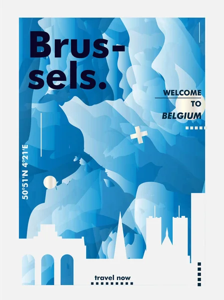 Belgia Bruksela panoramę miasta wektora gradientu plakat — Wektor stockowy