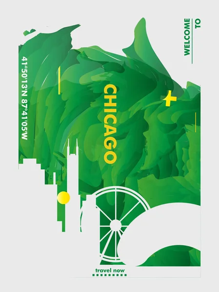 ABD Amerika Birleşik Devletleri Chicago manzarası şehir degrade vektör poster — Stok Vektör
