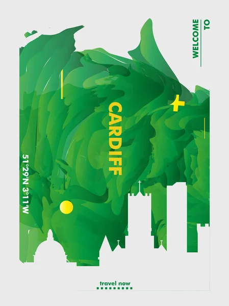 Κάρντιφ Ηνωμένο Βασίλειο UK ορίζοντα πόλη διαβάθμισης διάνυσμα αφίσα — Διανυσματικό Αρχείο