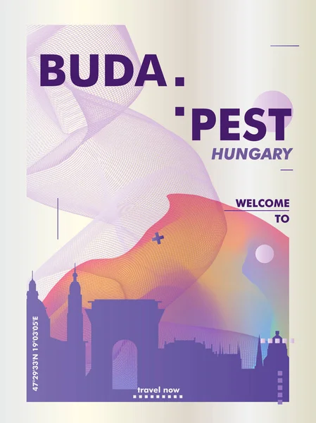 Ungarn Budapest Skyline Stadt Gradient Vektor Poster — Stockvektor