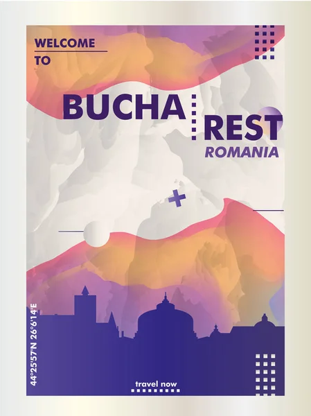 Rumania Bucarest skyline ciudad gradiente vector cartel — Archivo Imágenes Vectoriales