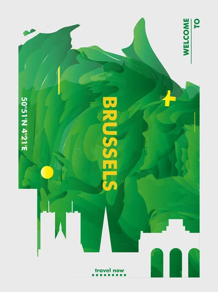 Βέλγιο Βρυξέλλες στον ορίζοντα πόλη διαβάθμισης διάνυσμα αφίσα — Διανυσματικό Αρχείο