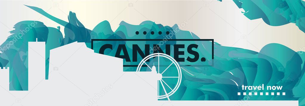 Modern France Cannes skyline abstract gradient website banner art. Travel guide cover city vector illustration