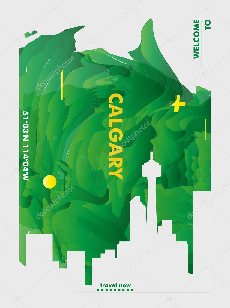 Modern Canada Calgary skyline abstract gradient poster art. Travel guide cover city vector illustration