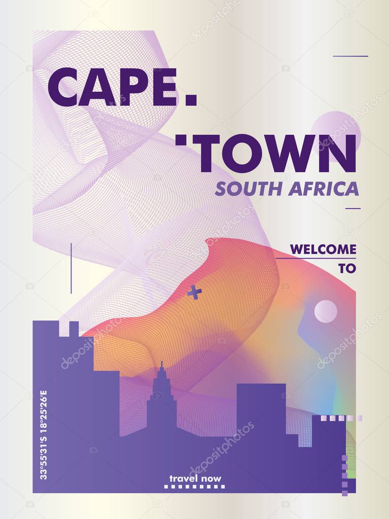 Modern South Africa Cape Town skyline abstract gradient poster art. Travel guide cover city vector illustration