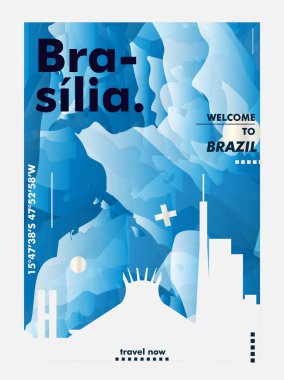 Brezilya Brasilia manzarası şehir degrade vektör poster
