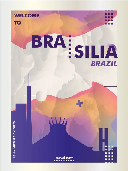 Brasil Brasília skyline cidade gradiente vetor cartaz —  Vetores de Stock