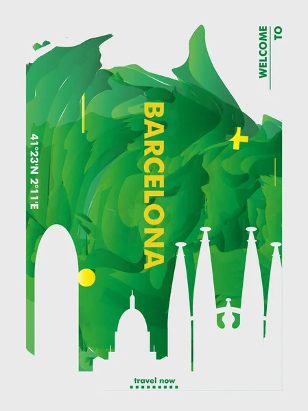 Spanje Barcelona skyline city kleurovergang vector poster — Stockvector