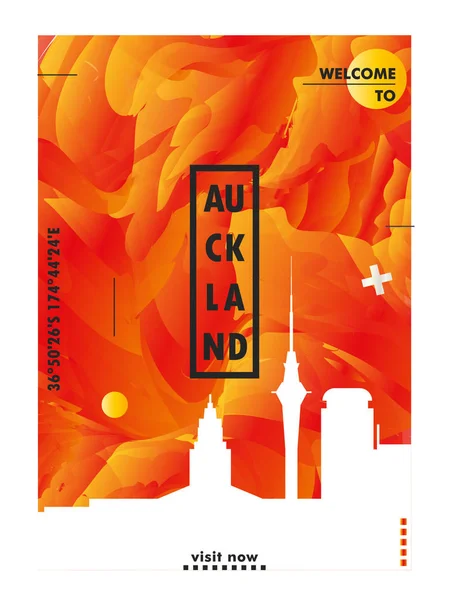 New Zealand Auckland Skyline-City-gradient Vektor-poster — Stockvektor