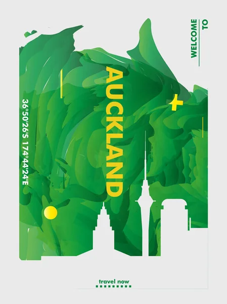 Nova Zelândia Auckland skyline cidade gradiente vetor cartaz Vetor De Stock