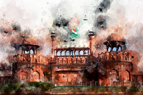 red fort India Digital Art Watercolor Painting Abstract by Photo