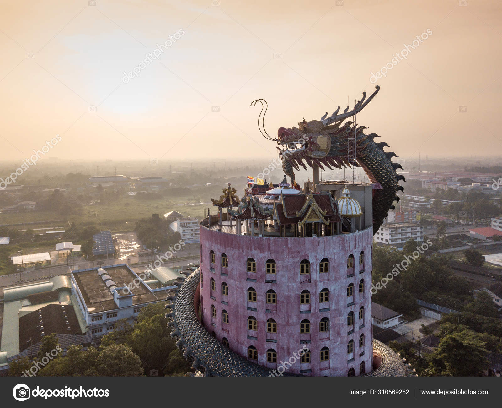 Aerial View Of Wat Samphran Dragon Temple In The Sam Phran Dist Stock Photo C Kampee P