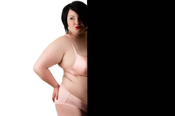 Attractive Fat Woman Black White Background — Stock Photo, Image