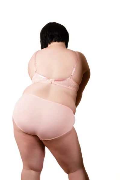 Body Fat Woman Underwear Back View Isolated White Background — Stock Photo, Image