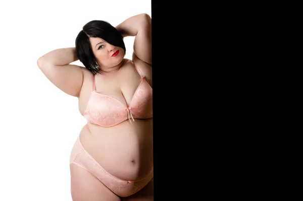 Charming Fat Woman Big Breasts Black White Background — Stock Photo, Image