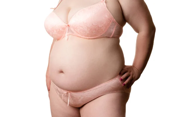 Beyaz Arka Plan Üzerinde Izole Çamaşırı Vücut Şişman Kadın — Stok fotoğraf