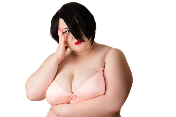 大きな胸を持つ肖像画思慮深い脂肪女性 — ストック写真