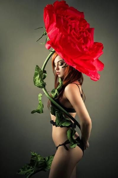Sexy Woman Lingerie Fashion Rose Flower — Stock Photo, Image