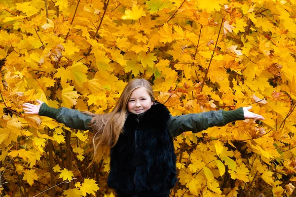 Young Teenager Girl Happy Autumn Leaves — Stock Photo, Image