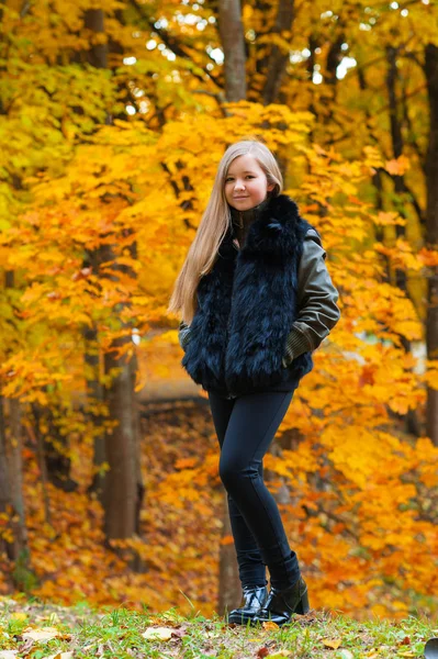 Muchacha Atractiva Caminando Parque Otoño — Foto de Stock