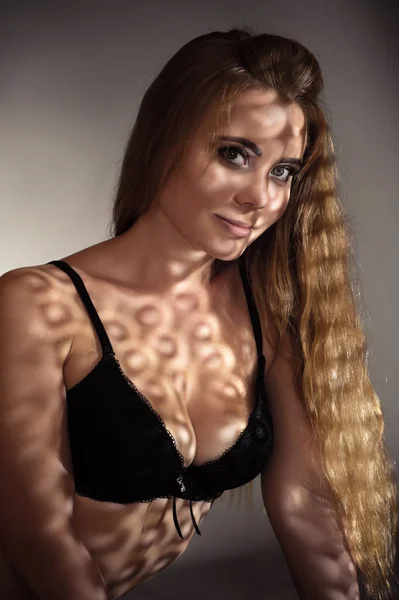 Mooie Blonde Vrouw Met Grote Borsten Lingerie — Stockfoto