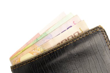 Cüzdanı beyaz arka planda izole para