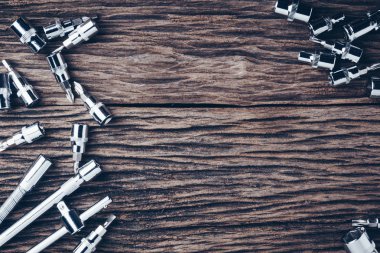 çalışma araçları yakın ahşap masa arka plan üzerinde etkisi, renk