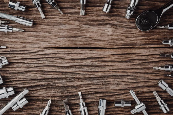 Herramientas Trabajo Sobre Fondo Madera Efecto Color —  Fotos de Stock