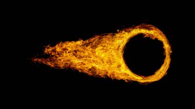 car wheel or circle enveloped in flames isolated on black background.  clipart