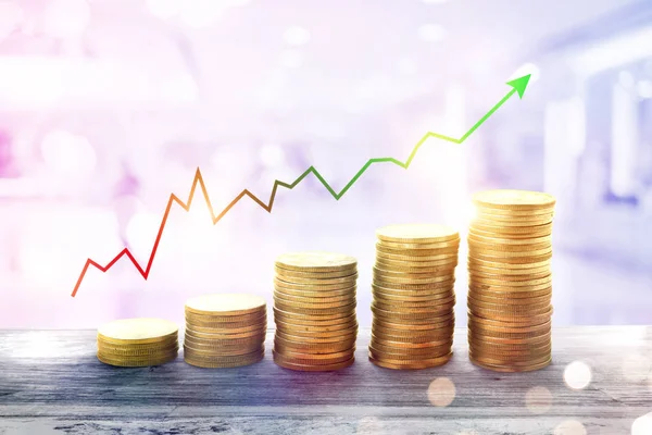 Business.Chart finans ve yatırım kavramı büyüyen para sikke yığını. 