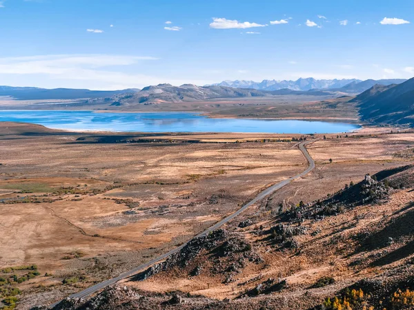 Aerial view of the road between High Sierras and Mono Lake