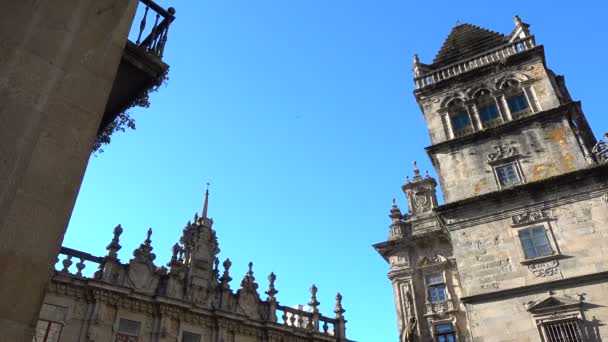 Torre Lado Lateral Catedral Santiago Compostela Espanha Culminando Com Rota — Vídeo de Stock