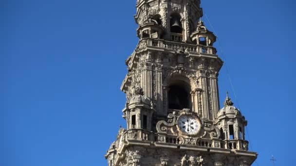 Detail Zvonice Zadní Straně Katedrály Santiago Compostela Španělsko Vyvrcholením Poutní — Stock video