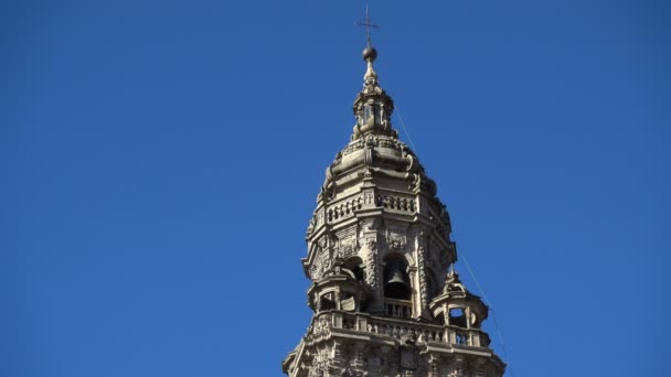 Detail Zvonice Zadní Straně Katedrály Santiago Compostela Španělsko Vyvrcholením Poutní — Stock video
