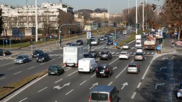 Ciężki Rano Dojazdy Ruchu Mediolan Włochy — Wideo stockowe