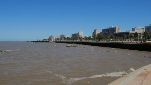 Byggnader Som Vetter Mot Havet Montevideo Uruguay — Stockvideo