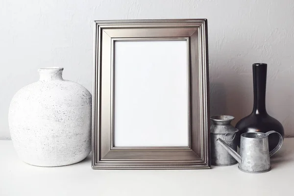 Silver Blank Frame Empty Frame Mock Presentation Artwork Template Framing — Stock Photo, Image