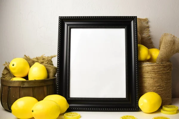 Vintage Decorated Frame Mockup Lemons All Empty Frame Mock Presentation — Stock Photo, Image