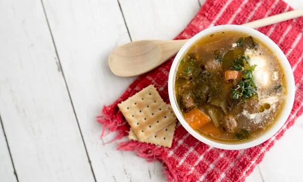 Chunky Italian Wedding Soup Light Wood Background Table — Stock Photo, Image