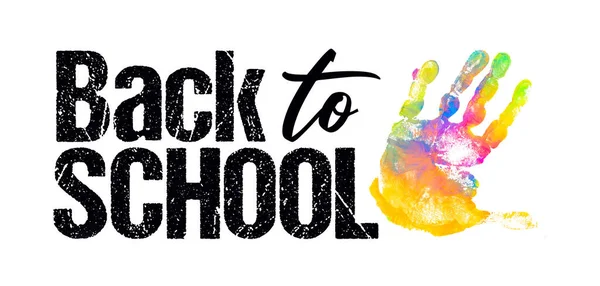 Back School Colorful Graphic Banner Hand Print Paint — Stock Photo, Image