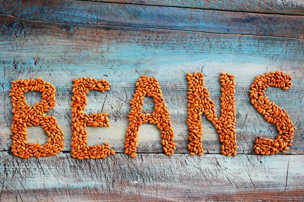 Word Beans Beans Blue Wood — Stock Photo, Image