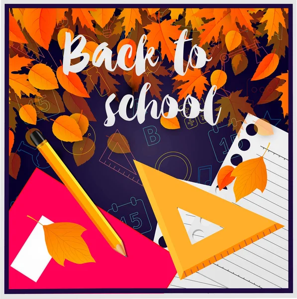 返回学校背景与学校用品, 秋天叶子秋天的例证 — 图库矢量图片