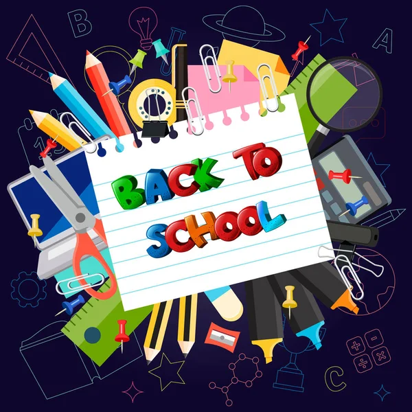 Illustrazione del ritorno a scuola con materiale scolastico — Vettoriale Stock